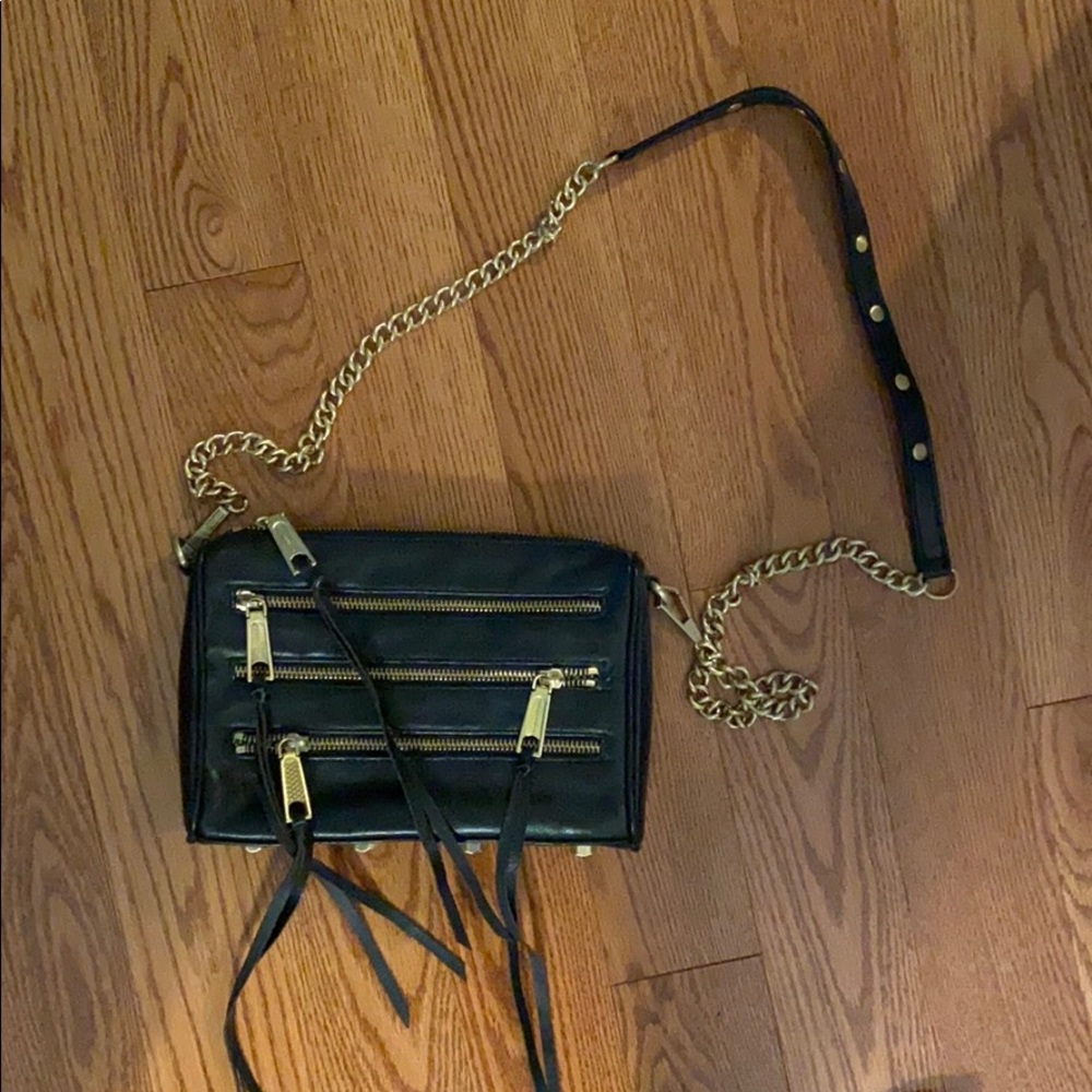 Rebecca Minkoff Black Gold Zip Crossbody Purse